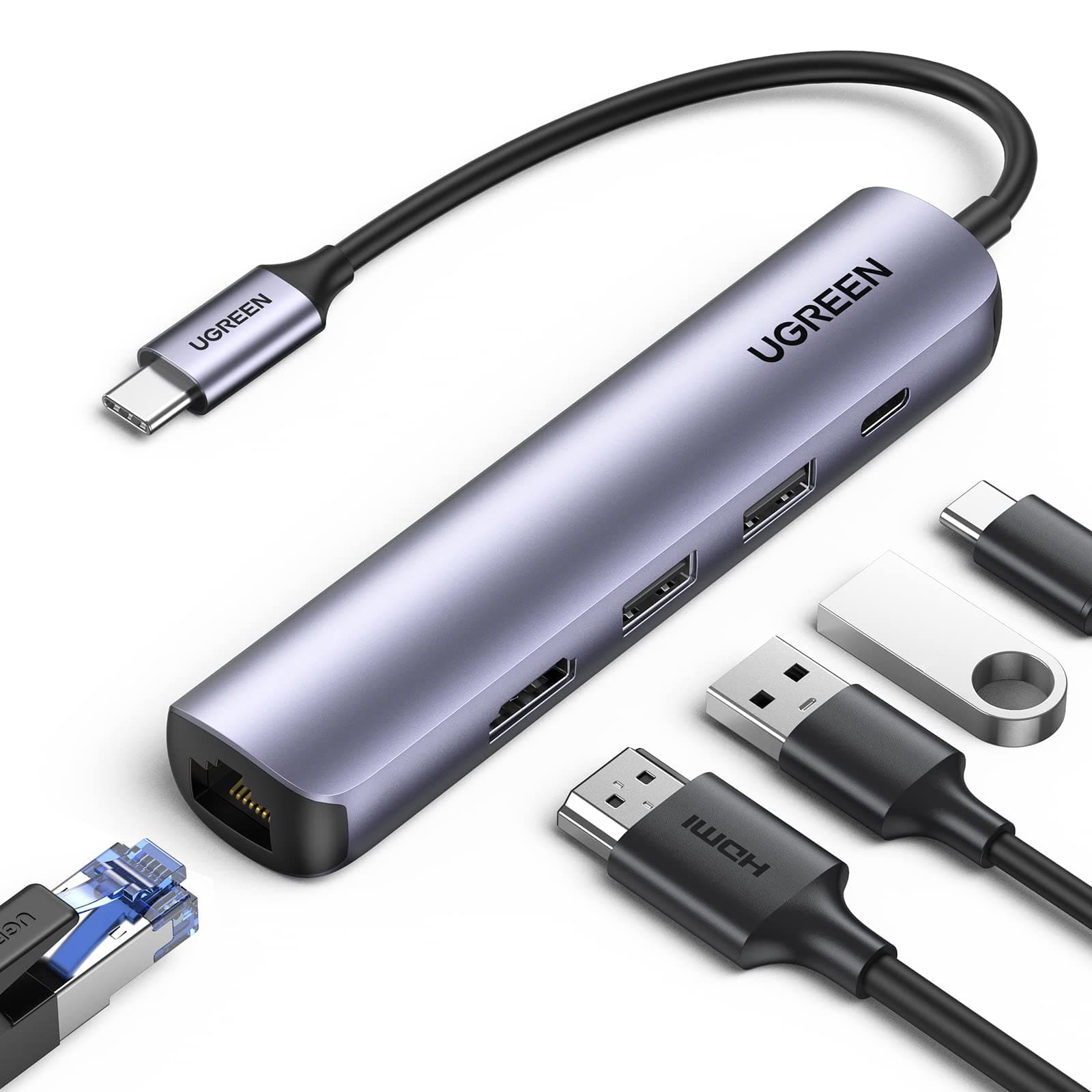 UGREEN USB-C Multiport HUB with LAN (45000) USB 3.0 Type-C to HDMI Adapter and Multiport HUB with PD + LAN