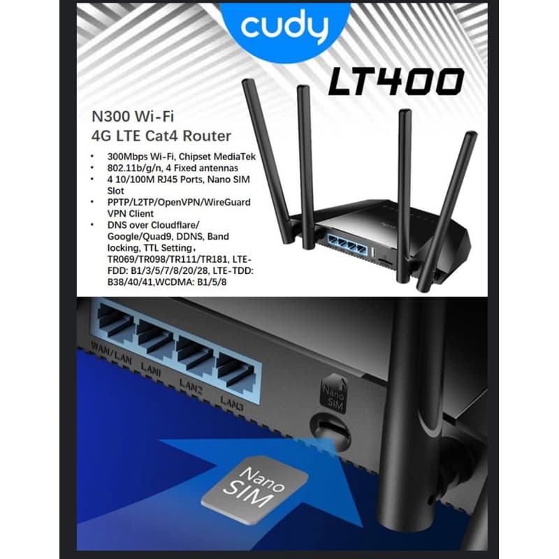 4G LTE 300n Wireless router Cudy LT400 4G LTE 300Mbps