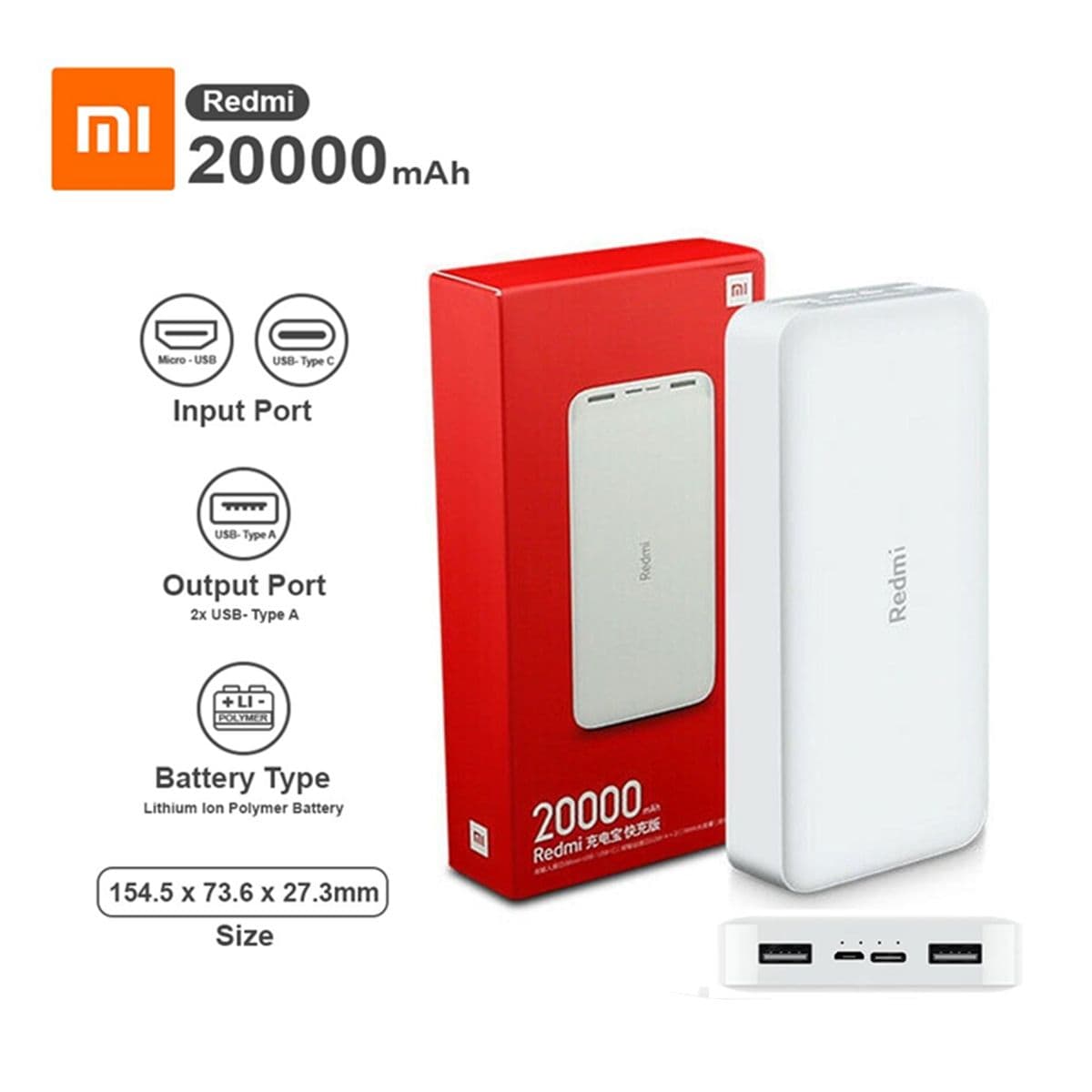 XiaoMi Redmi Power Bank(PB200LZM) Power bank 18Wt, 20000mAh