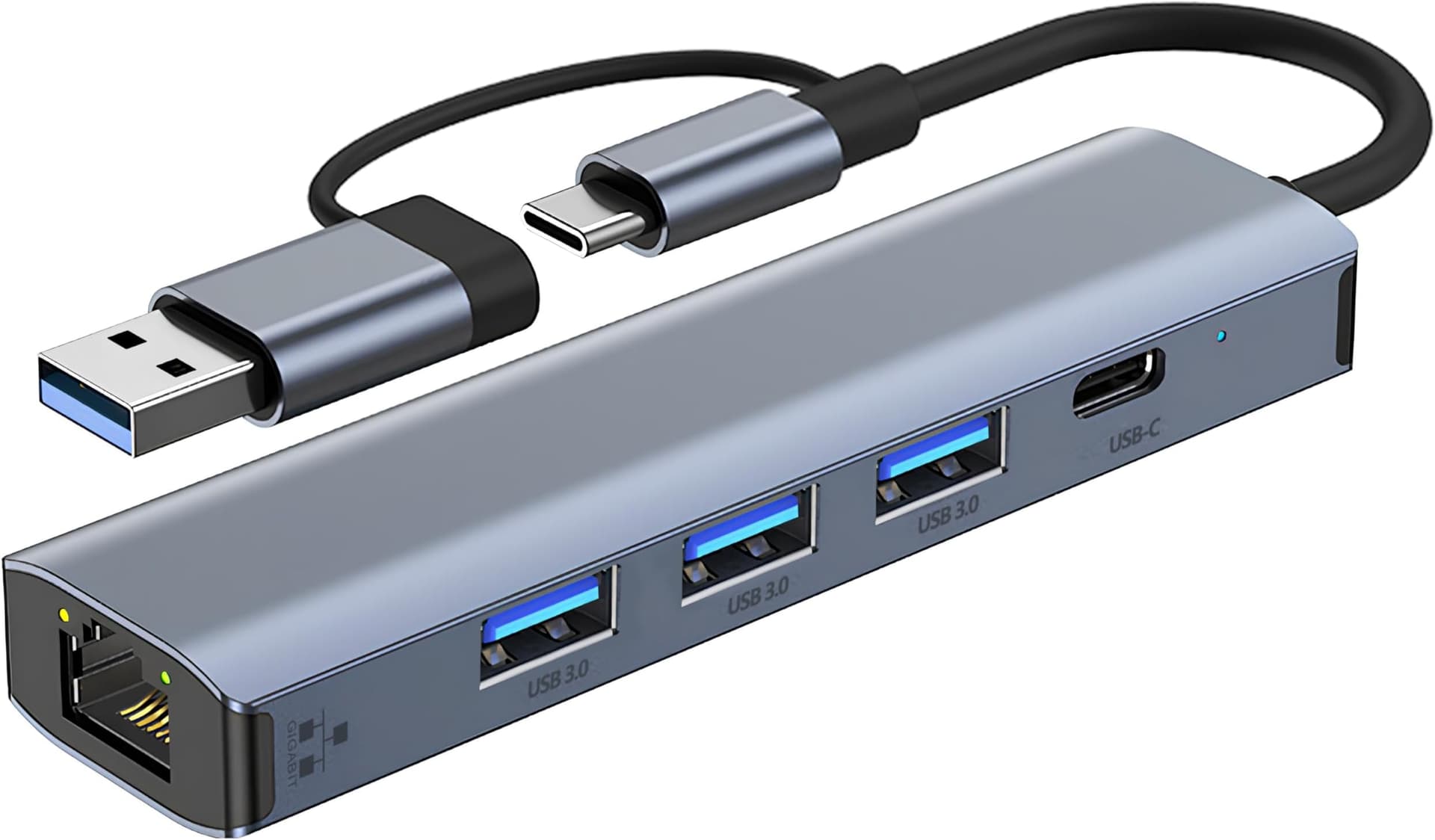Adapter Type-C to RJ45, USB HUB USB-C to 10/100 LAN + USB 2.0 HUB adapter