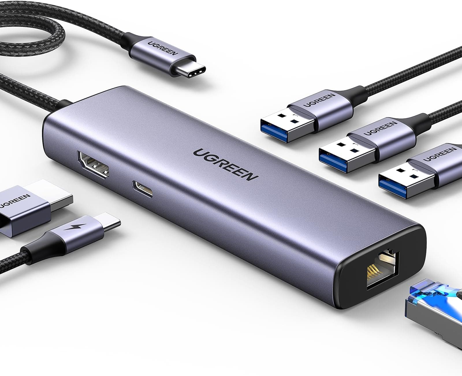 UGREEN USB-C Multiport HUB with LAN (35625) USB 3.0 Type-C to HDMI Adapter and Multiport HUB with PD + LAN